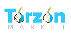 Torzon Market logo with blue text and two onions, modern and clean